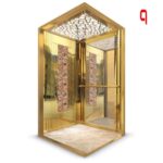 Aufzug, goldene Edelstahlkabine