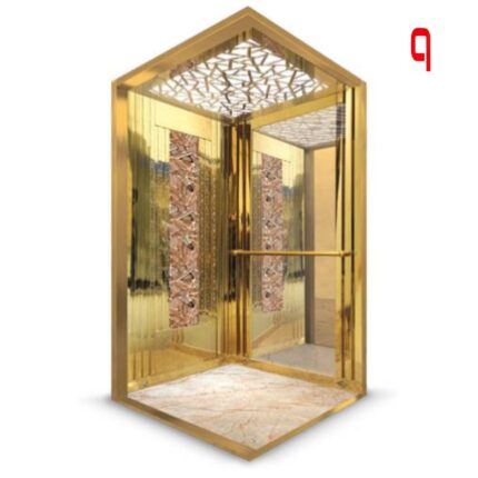 Aufzug, goldene Edelstahlkabine